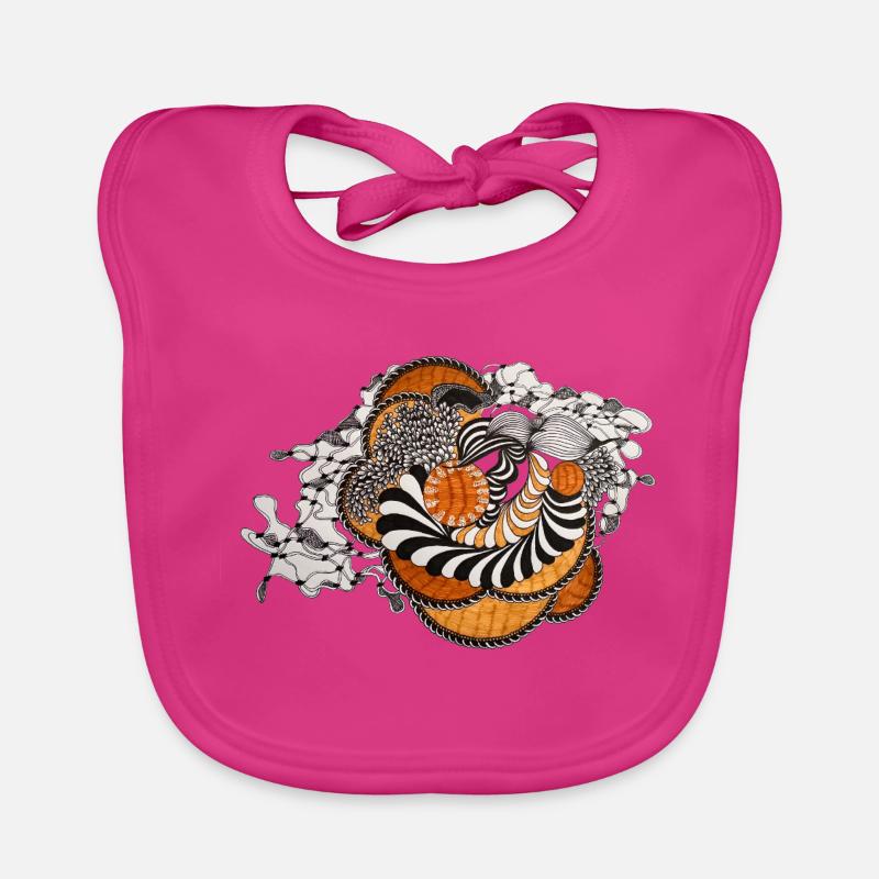 Spirale orange motif noir et blanc - Bavoir bio Bébé - fuchsia