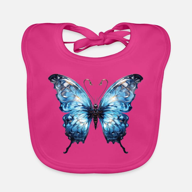 Papillon bleu - Design d’insecte brillant Bavoir bio Bébé