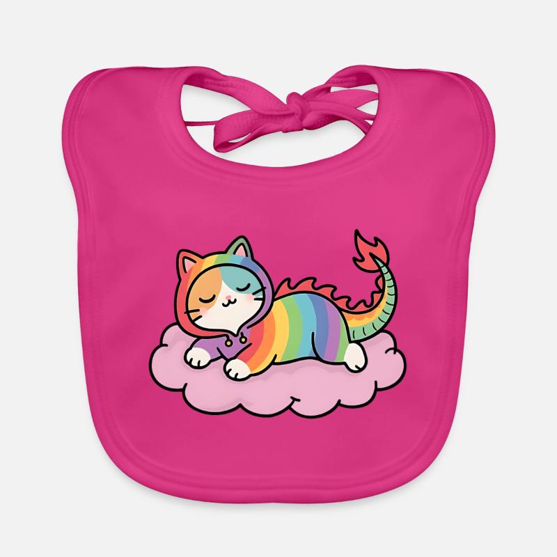 Relaxed rainbow dragon cat on cloud Organic Baby Bibs