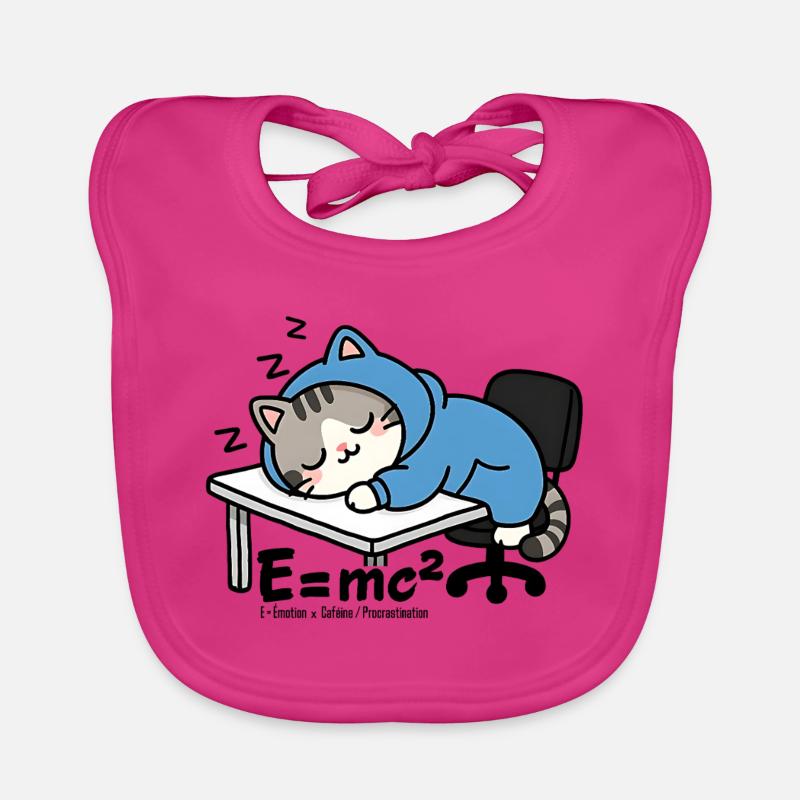 E = mc² - Schlafkatze im blauen Pyjama - Baby Bio-Lätzchen - Fuchsia