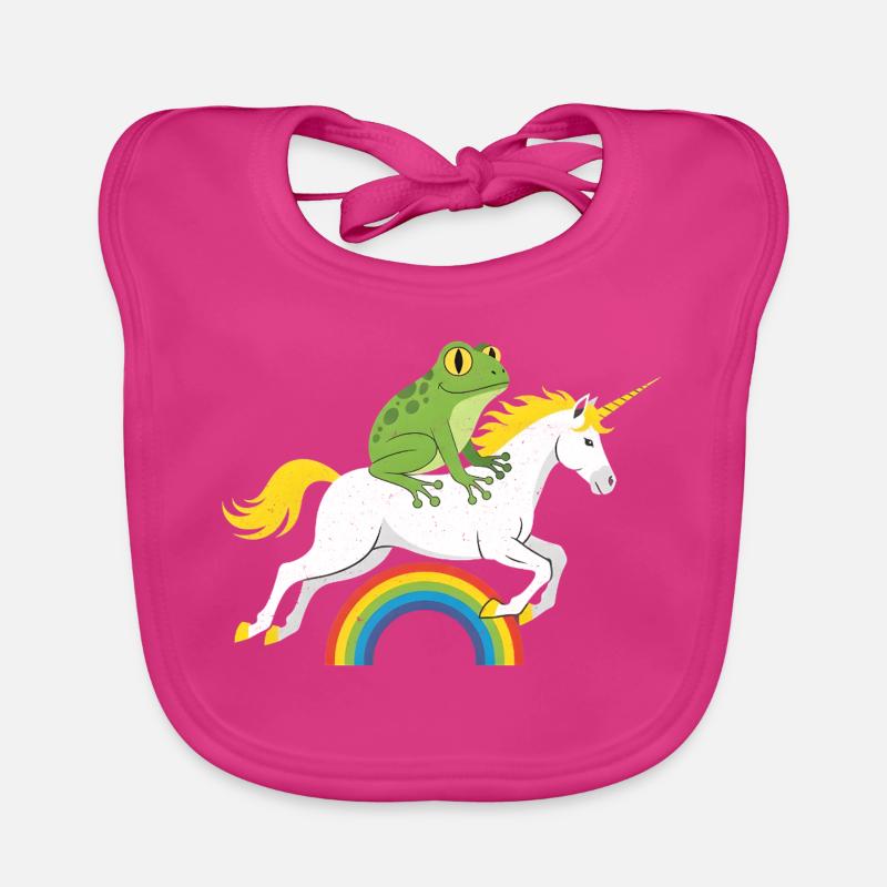 Frog rides unicorn over rainbow Organic Baby Bibs