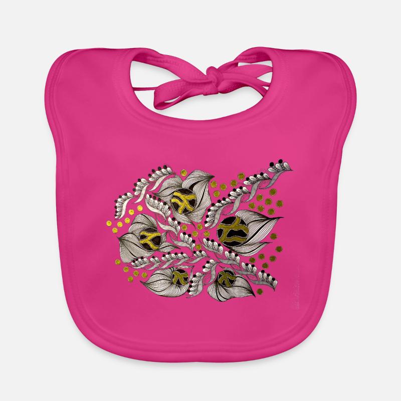 Leaf Lines Pattern with Gold Dots Organic Baby Bibs