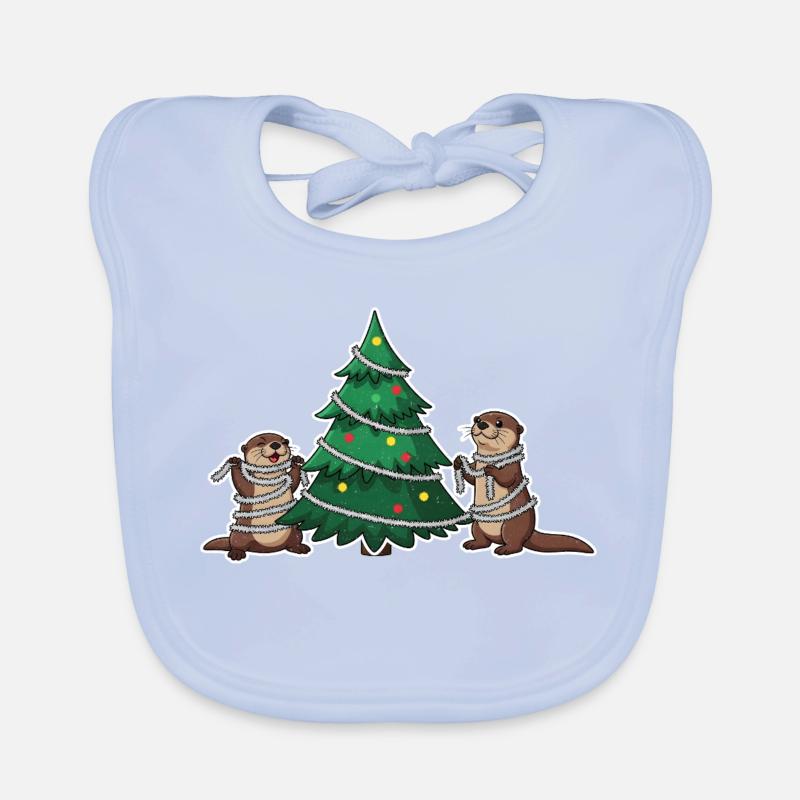 Otter Christmas Christmas Tree Organic Baby Bibs