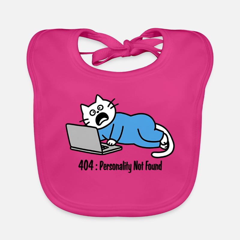 404 : Personality Not Found, dessin de chat - Bavoir bio Bébé - fuchsia