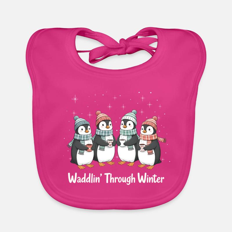 Waddlin’ Through Winter – Pinguin-Freunde - Baby Bio-Lätzchen - Fuchsia