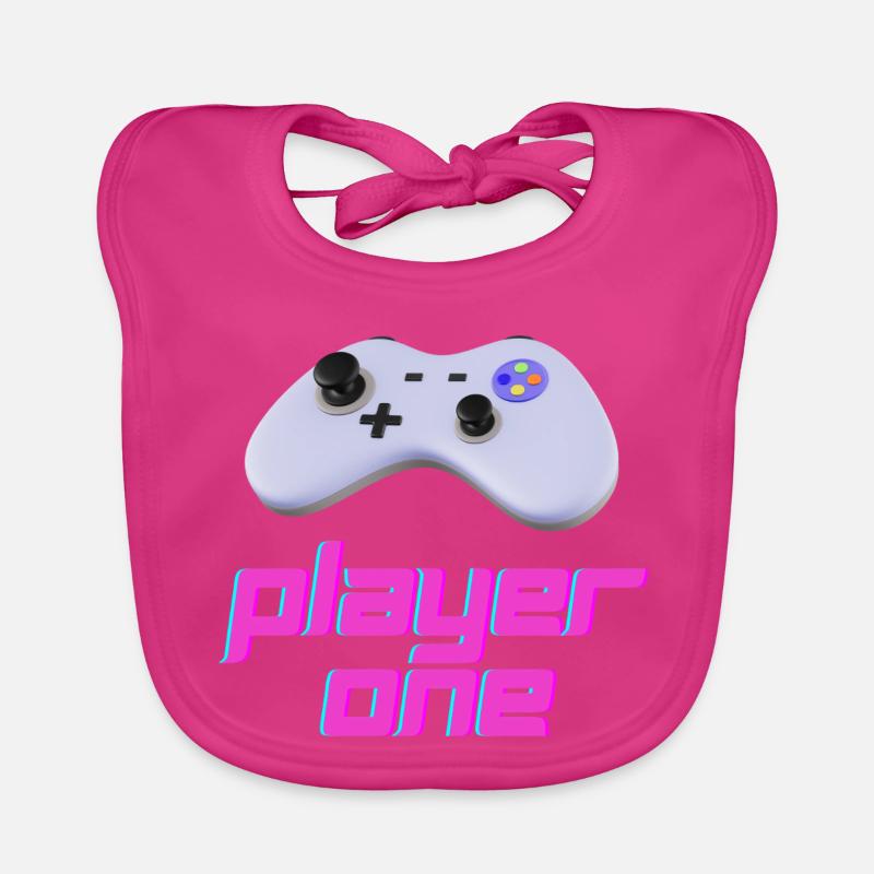 Neon Retro Controller Player One Organic Baby Bibs