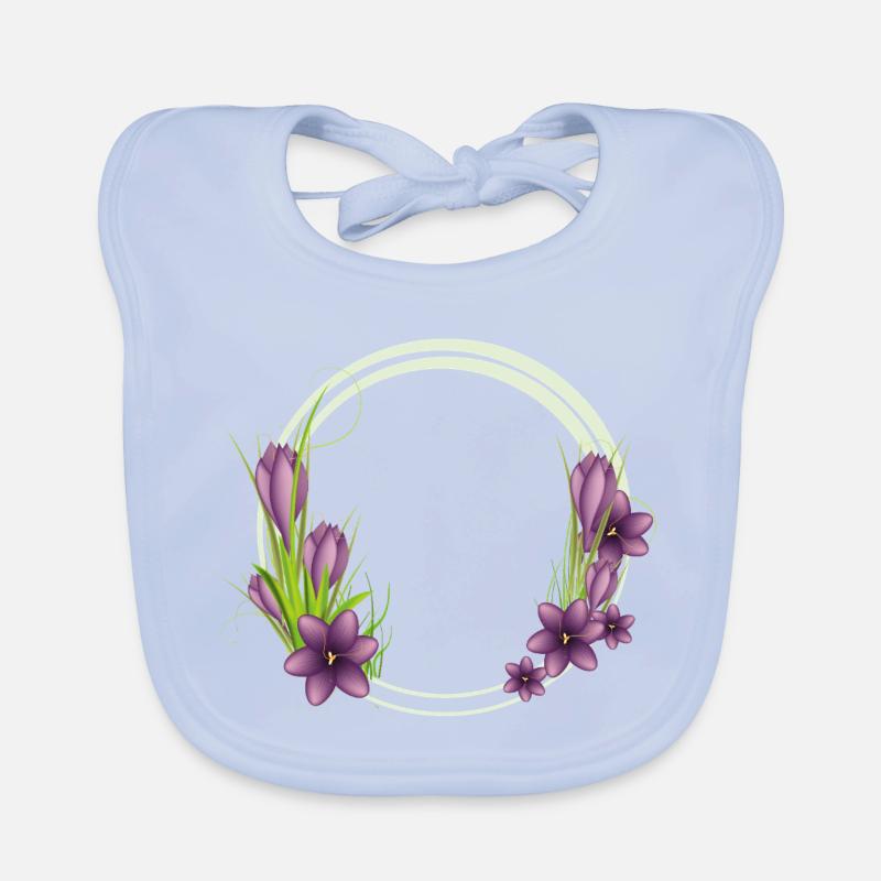 Delicate Crocus Wreath in Purple Illustration Organic Baby Bibs