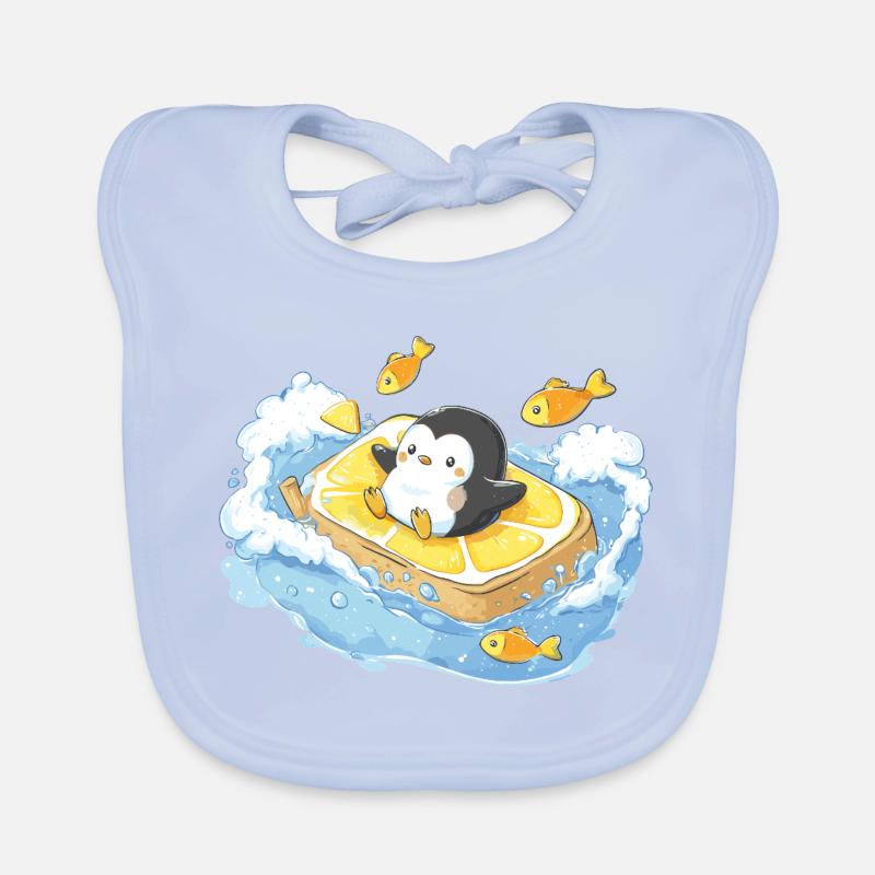 Capitaine Pingouin sur la planche de surf orange Bavoir bio Bébé