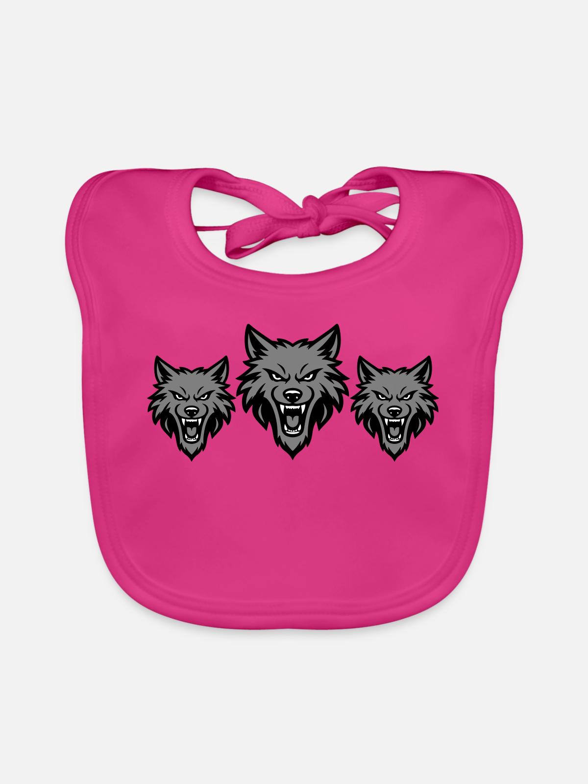 Wolf Team Pack - Organic Baby Bibs - fuchsia - Front