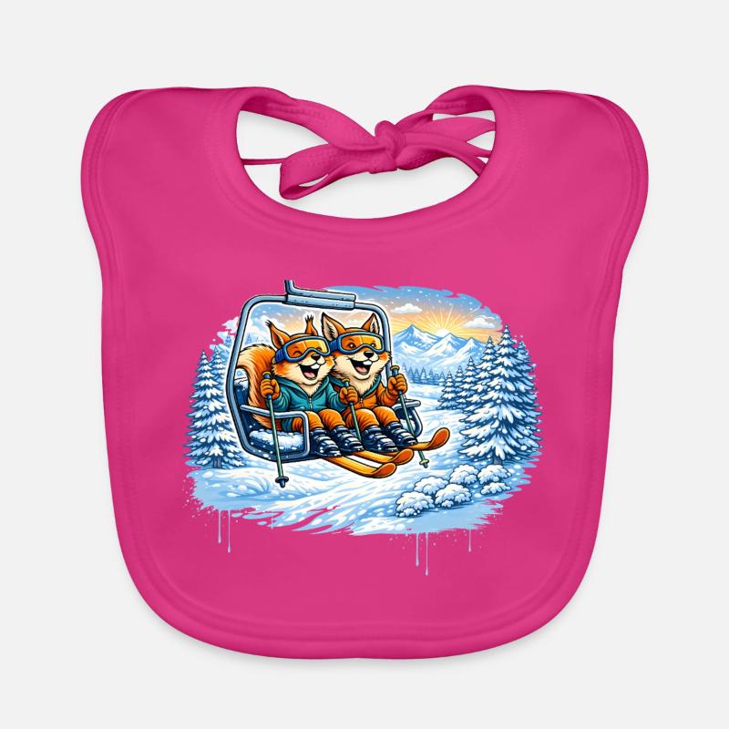 Eichhörnchen & Fuchs im Skilift – Winterspaß Baby Bio-Lätzchen