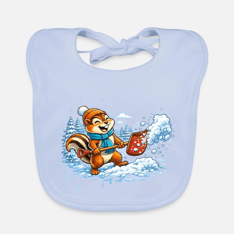 Chipmunks shoveling snow – winter fun Organic Baby Bibs