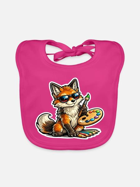 Naughty Fox Painter with Palette - Organic Baby Bibs - fuchsia - Front