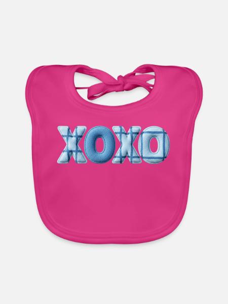 Look patchwork XOXO avec look tissu - Bavoir bio Bébé - fuchsia - Devant