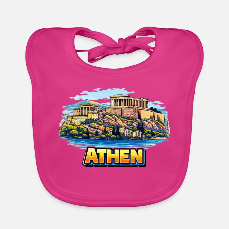Illustration de l’île de l’Acropole d’Athènes - Bavoir bio Bébé - fuchsia