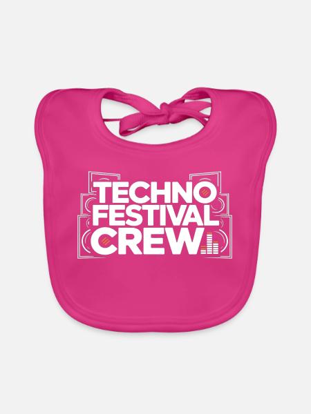 Techno Festival Crew – Techo Party Outfit - Baby Bio-Lätzchen - Fuchsia - Vorne