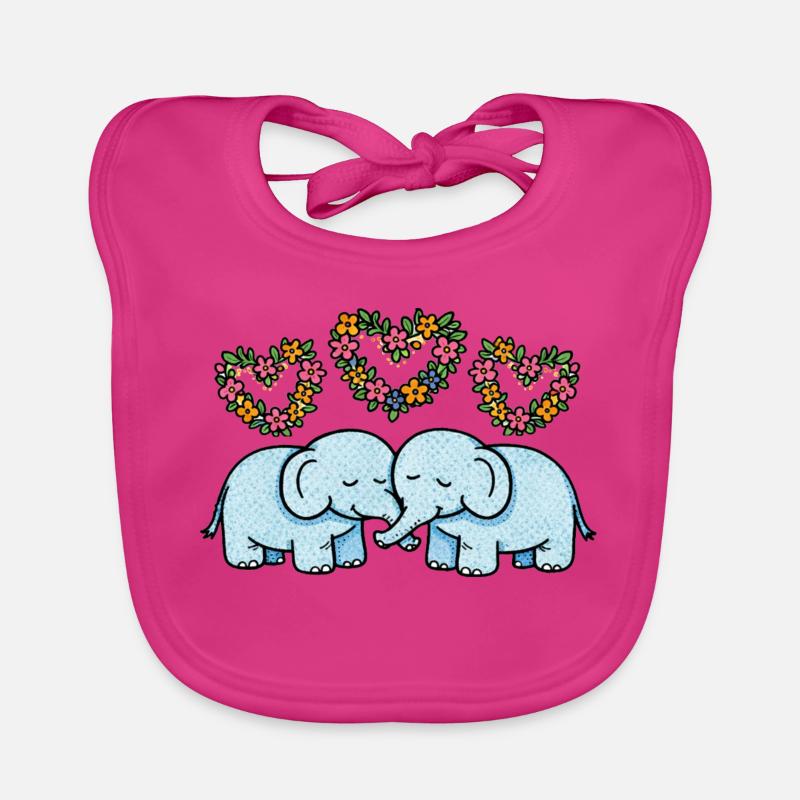 Duo Éléphant Cœurs Floraux Bavoir bio Bébé