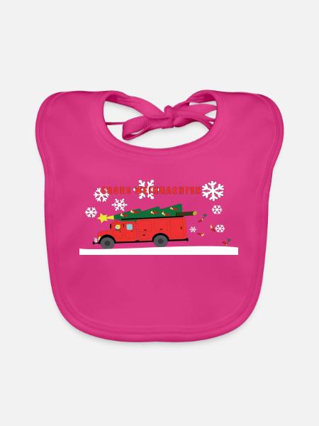 Feuerwehr Weihnachtsbaum Truck - Baby Bio-Lätzchen - Fuchsia - Vorne