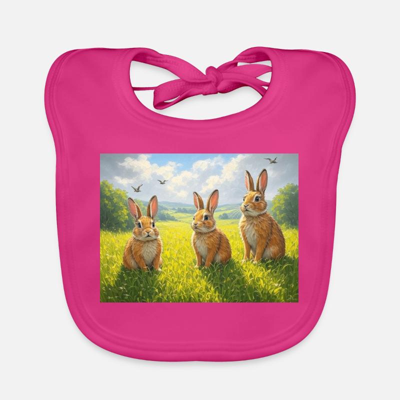Three rabbits in the spring field Organic Baby Bibs