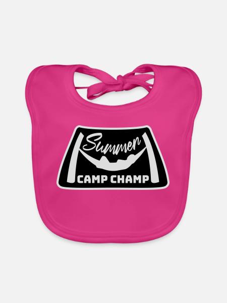 Summer Camp Champ Fun Kids Outdoor Adventure - Organic Baby Bibs - fuchsia - Front