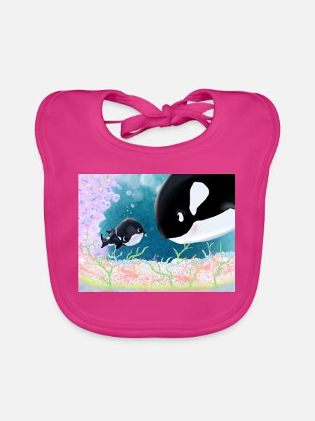 Kleine Orca-Freundschaft Unterwasser - Baby Bio-Lätzchen - Fuchsia