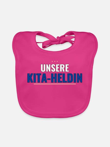 Abschiedsgeschenk für die Kita‑Heldin Shirt - Baby Bio-Lätzchen - Fuchsia - Vorne