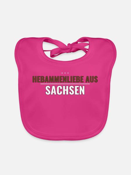 Hebammenliebe aus Sachsen – Herzliches Dankeschön - Baby Bio-Lätzchen - Fuchsia - Vorne