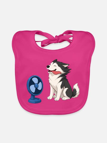 Husky im Gegenwind - Baby Bio-Lätzchen - Fuchsia - Vorne