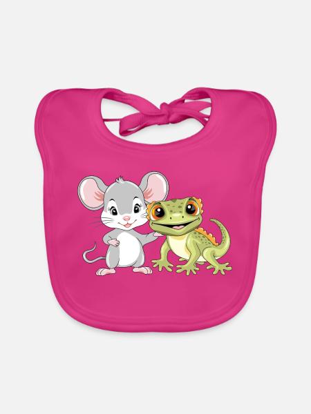Little_mouse_and_gecko_are_best_friends - Baby Bio-Lätzchen - Fuchsia - Vorne
