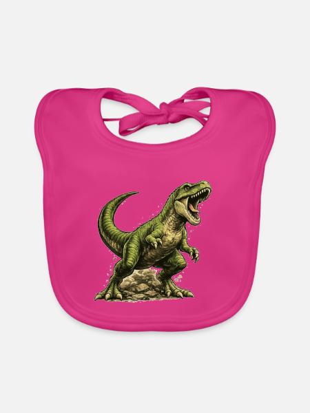 Tyrannosaurus Rex T-Rex Dinosaurier Urzeit Motiv - Baby Bio-Lätzchen - Fuchsia - Vorne