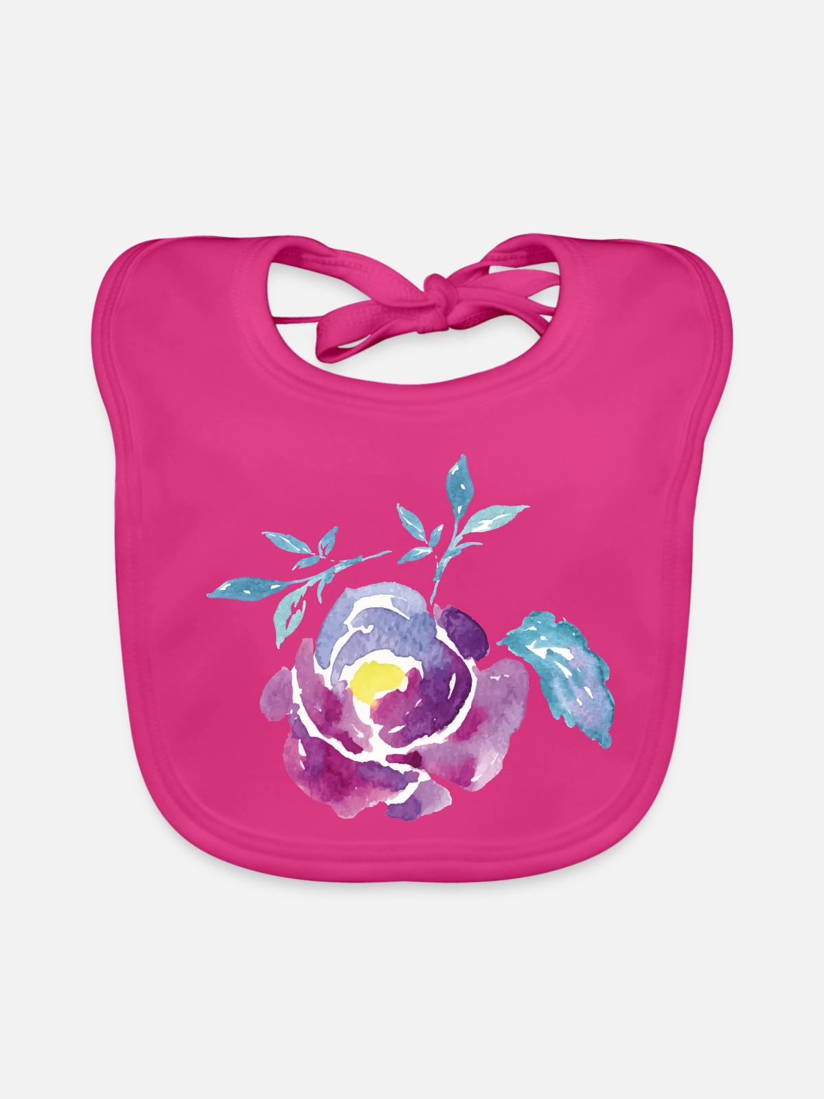 Wasserfarbene Rosenblüte - Baby Bio-Lätzchen - Fuchsia - Vorne