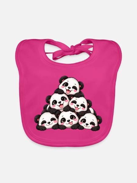 Süße Pandas Freunde Kuscheln Cartoon - Baby Bio-Lätzchen - Fuchsia - Vorne