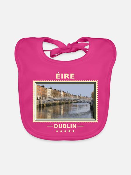 Irland Dublin Vintage Reisemarke - Baby Bio-Lätzchen - Fuchsia - Vorne