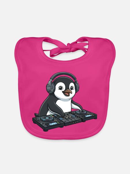 Pinguin DJ Musik Techno Party Comic - Baby Bio-Lätzchen - Fuchsia