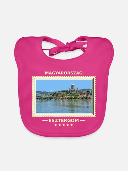 Ungarn Esztergom Vintage Reisemarke - Baby Bio-Lätzchen - Fuchsia - Vorne