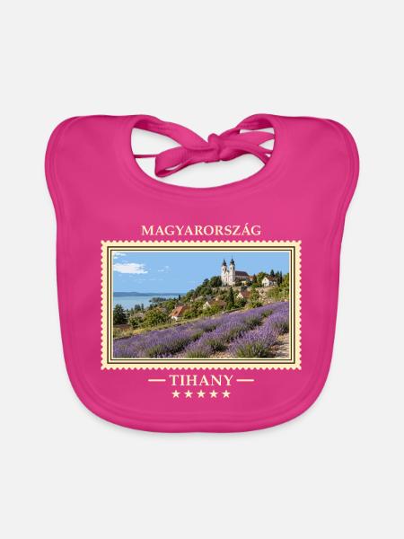 Ungarn Tihany Vintage Reisemarke - Baby Bio-Lätzchen - Fuchsia - Vorne