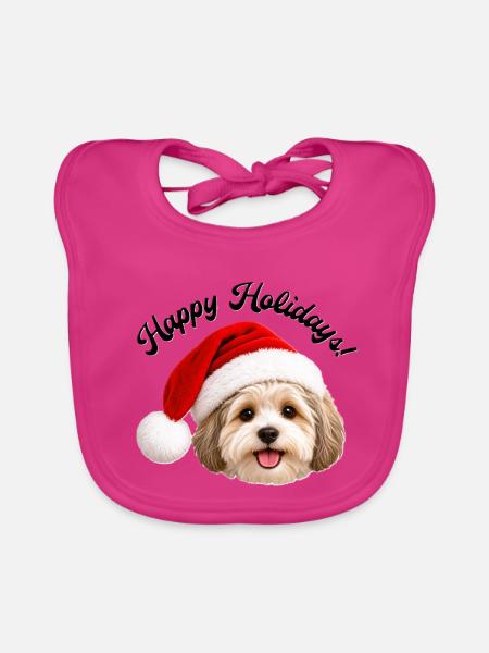 Hund mit Weihnachtsmannmütze - Baby Bio-Lätzchen - Fuchsia