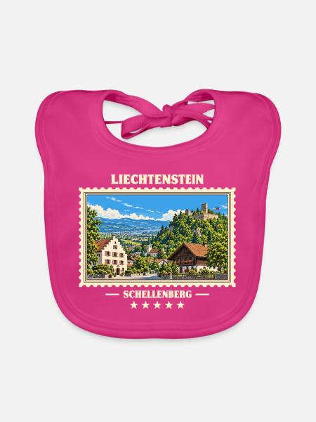 Liechtenstein Schellenberg Vintage Reisemarke - Baby Bio-Lätzchen - Fuchsia - Vorne