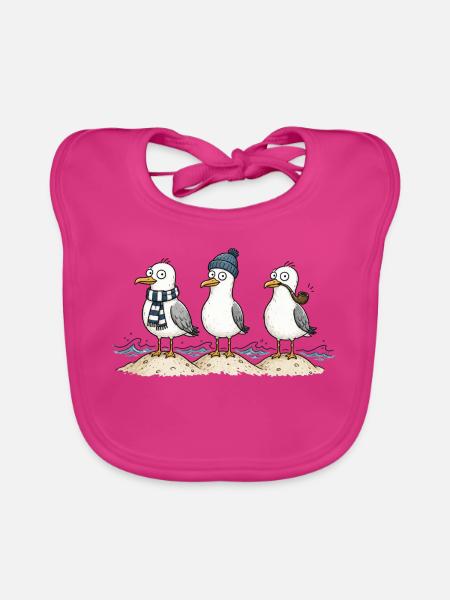 Drei lustige Möwen an der Küste - Baby Bio-Lätzchen - Fuchsia - Vorne