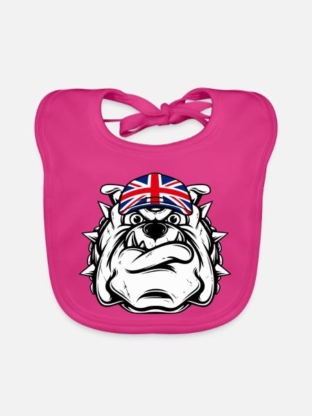 Britische Bulldogge - Baby Bio-Lätzchen - Fuchsia - Vorne