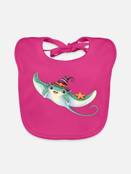Mantarochen mit Muschelhexenhut - Baby Bio-Lätzchen - Fuchsia - Vorne