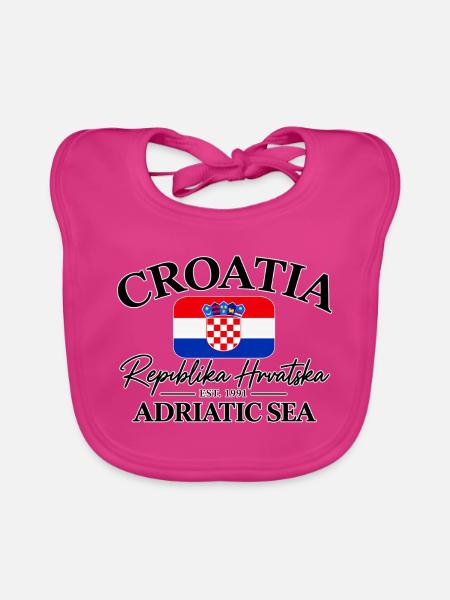 Croatia - Kroatien - Wappen - Mittelmeer - Adria - Baby Bio-Lätzchen - Fuchsia - Vorne