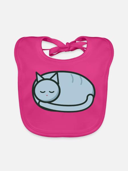 Schläfrige zusammengerollte Katze – Kleines Brustemblem - Baby Bio-Lätzchen - Fuchsia - Vorne