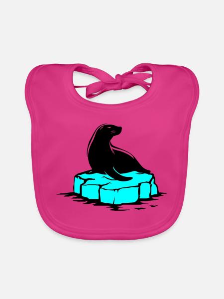 Seelöwe auf Eisscholle - Baby Bio-Lätzchen - Fuchsia - Vorne
