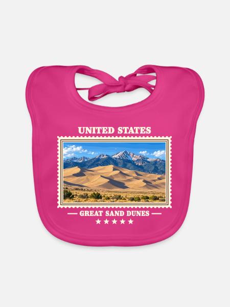 Vereinigte Staaten Great Sand Dunes Vintage Reisem - Baby Bio-Lätzchen - Fuchsia - Vorne