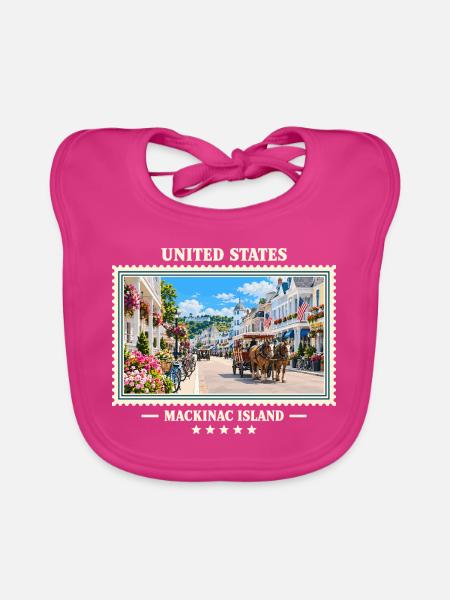 Vereinigte Staaten Mackinac Island Vintage Marke - Baby Bio-Lätzchen - Fuchsia - Vorne