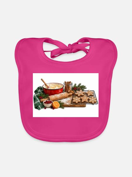 Feiertags-Backstern-Keks-Szene - Baby Bio-Lätzchen - Fuchsia - Vorne