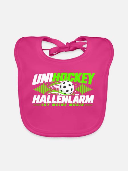 Unihockey Hallenlärm Shirt Meine Musik - Baby Bio-Lätzchen - Fuchsia - Vorne