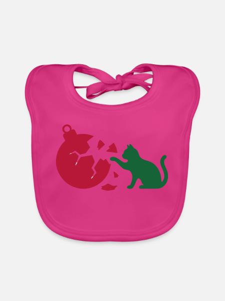 Katze Christbaumkugel Grafik - Baby Bio-Lätzchen - Fuchsia - Vorne