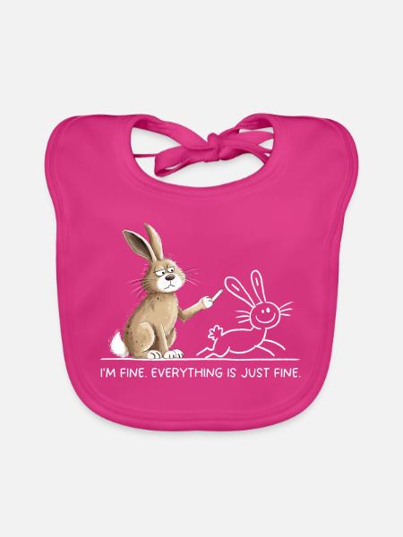 Hase Spruch Humor I’m Fine Everything Is Just Fine - Baby Bio-Lätzchen - Fuchsia - Vorne