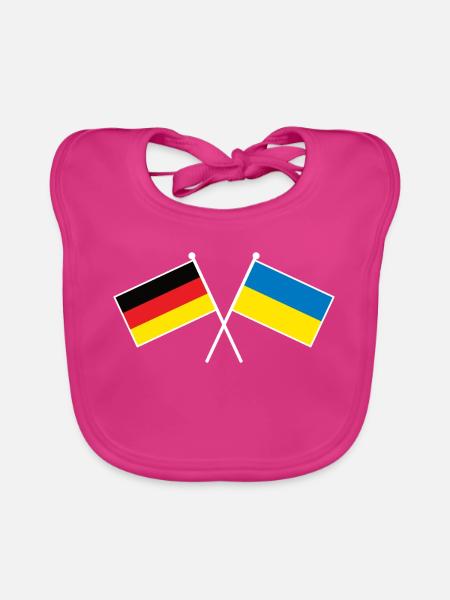 Germany x Ukraine Friendship Flags - Baby Bio-Lätzchen - Fuchsia - Vorne